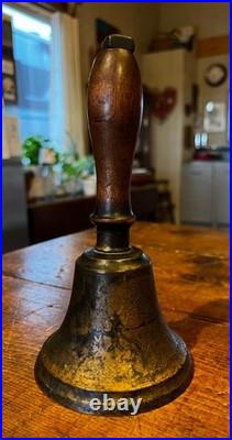 Antique Brass Wooden Handled One-of-a-Kind Teacher Art School Bell Antique Brass Wooden Handled One-of-a-Kind Teacher Art School Bell