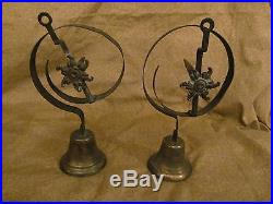 Antique Brass & Wrought Iron Door Mounted Bell 2 Pieces American