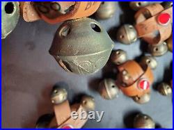 Antique Bronze 32 Crotal Bells Leather Strap Embossed Noted Hand Bell Instrument