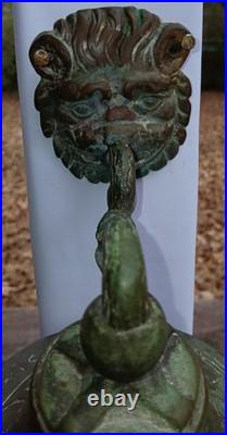 Antique Bronze Bell GROTESQUE LION Mask Engraved Coat Of Arms Celtic Cross ++