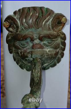 Antique Bronze Bell GROTESQUE LION Mask Engraved Coat Of Arms Celtic Cross ++