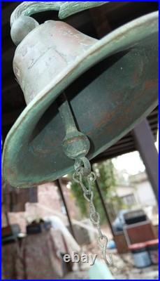 Antique Bronze Bell GROTESQUE LION Mask Engraved Coat Of Arms Celtic Cross ++