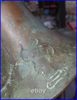 Antique Bronze Bell GROTESQUE LION Mask Engraved Coat Of Arms Celtic Cross ++