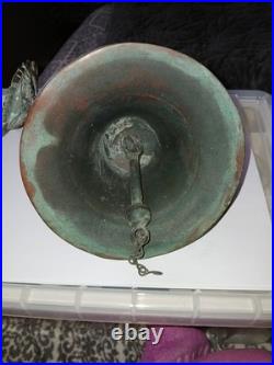 Antique Bronze Bell GROTESQUE LION Mask Engraved Coat Of Arms Celtic Cross ++