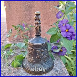Antique Bronze Bell With Historical Reliefs and Figure 19th Century