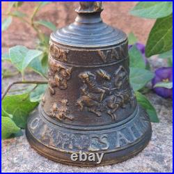 Antique Bronze Bell With Historical Reliefs and Figure 19th Century