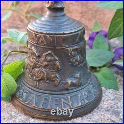 Antique Bronze Bell With Historical Reliefs and Figure 19th Century