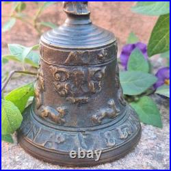 Antique Bronze Bell With Historical Reliefs and Figure 19th Century