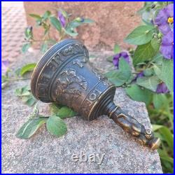Antique Bronze Bell With Historical Reliefs and Figure 19th Century