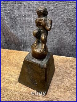 Antique Bronze/Brass Hand Bell Fawn Figure Playing Pan Flute Square Vintage