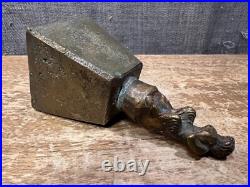 Antique Bronze/Brass Hand Bell Fawn Figure Playing Pan Flute Square Vintage