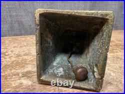 Antique Bronze/Brass Hand Bell Fawn Figure Playing Pan Flute Square Vintage