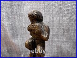 Antique Bronze/Brass Hand Bell Fawn Figure Playing Pan Flute Square Vintage