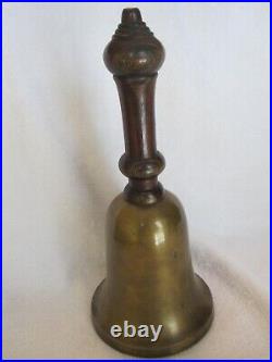 Antique Bronze Brass Hand Bell Wood Handle 10½tall-4½ Diameter St135 3pt8