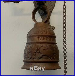 Antique Bronze Brass Monastery Door Bell with Angel, Original Chain Pull, Complete