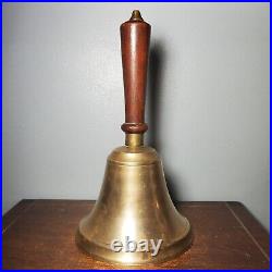 Antique Bronze Hand Bell School Teacher 4.75 Diameter 8.75 Tall