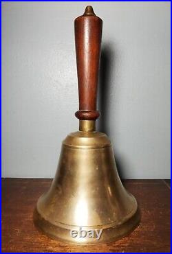 Antique Bronze Hand Bell School Teacher 4.75 Diameter 8.75 Tall