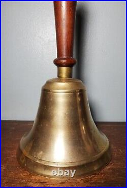 Antique Bronze Hand Bell School Teacher 4.75 Diameter 8.75 Tall
