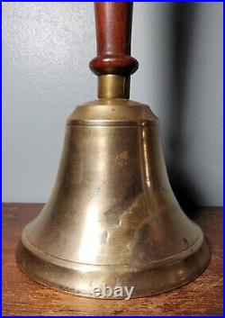 Antique Bronze Hand Bell School Teacher 4.75 Diameter 8.75 Tall