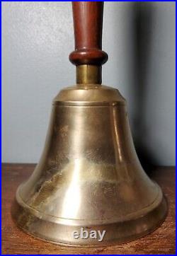 Antique Bronze Hand Bell School Teacher 4.75 Diameter 8.75 Tall