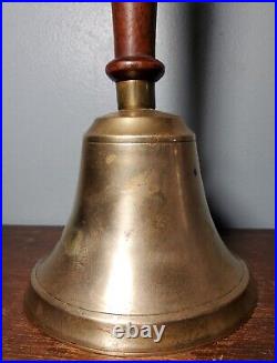 Antique Bronze Hand Bell School Teacher 4.75 Diameter 8.75 Tall