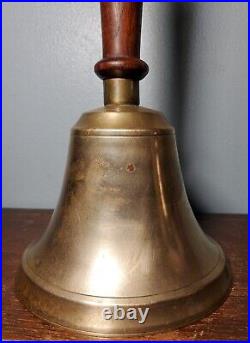 Antique Bronze Hand Bell School Teacher 4.75 Diameter 8.75 Tall