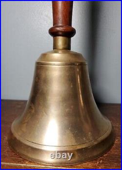 Antique Bronze Hand Bell School Teacher 4.75 Diameter 8.75 Tall