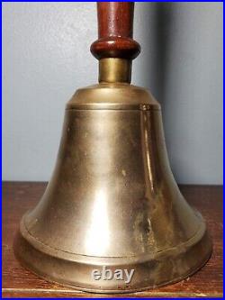 Antique Bronze Hand Bell School Teacher 4.75 Diameter 8.75 Tall