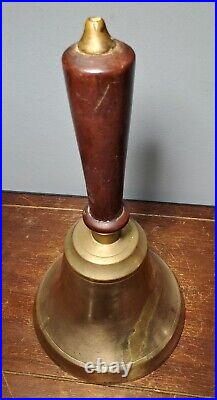 Antique Bronze Hand Bell School Teacher 4.75 Diameter 8.75 Tall