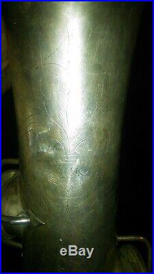 Antique CG Conn LTD Elkhart Saxophone Sax 1119954 USA with Case silver/ gold bell