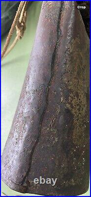 Antique COWBELL 1880's Cow Worn, Farmer Repaired Leather, Hand Carved Clapper