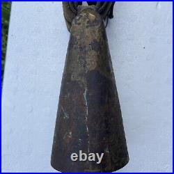 Antique COWBELL 1880's Cow Worn, Farmer Repaired Leather, Hand Carved Clapper