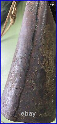 Antique COWBELL 1880's Cow Worn, Farmer Repaired Leather, Hand Carved Clapper