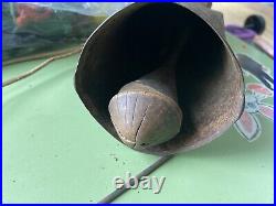 Antique COWBELL 1880's Cow Worn, Farmer Repaired Leather, Hand Carved Clapper