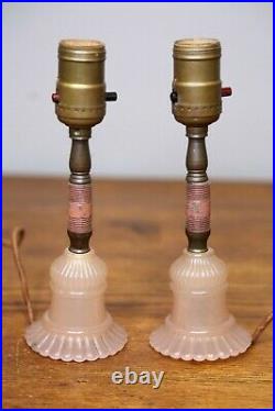 Antique Candlestick Table Lamps Pink Glass and Brass Vanity Vintage lights pair