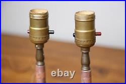 Antique Candlestick Table Lamps Pink Glass and Brass Vanity Vintage lights pair