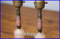 Antique Candlestick Table Lamps Pink Glass and Brass Vanity Vintage lights pair