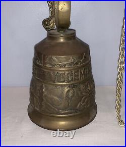 Antique Cast Brass Bell Door Knocker Wall Mounted Vocem-Meam-A Ovime-Tangit EXC