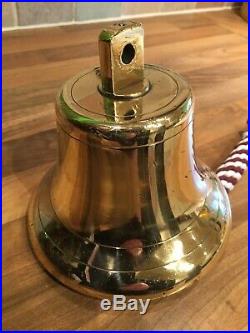 Antique Cast Brass Ships Bell & Rope Maritime Marine Boat Yacht Mancave