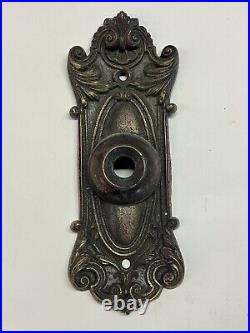 Antique Cast Brass or Bronze Victorian Neoclassical Door Bell Button Backplate