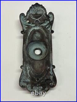 Antique Cast Brass or Bronze Victorian Neoclassical Door Bell Button Backplate