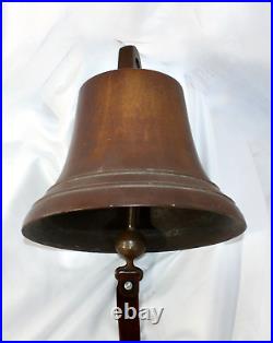 Antique Cast Bronze Ship's Bell. INTERIOR Signed PF. Brass Clapper. Beaded Lines
