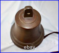 Antique Cast Bronze Ship's Bell. INTERIOR Signed PF. Brass Clapper. Beaded Lines