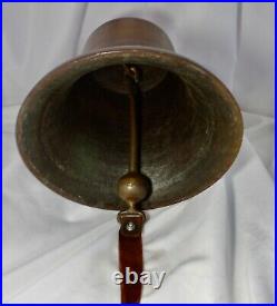 Antique Cast Bronze Ship's Bell. INTERIOR Signed PF. Brass Clapper. Beaded Lines