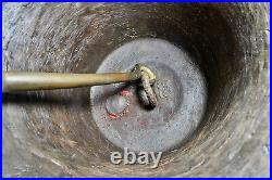 Antique Cast Bronze Ship's Bell. INTERIOR Signed PF. Brass Clapper. Beaded Lines