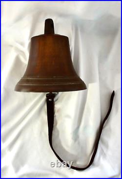 Antique Cast Bronze Ship's Bell. INTERIOR Signed PF. Brass Clapper. Beaded Lines