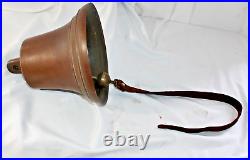 Antique Cast Bronze Ship's Bell. INTERIOR Signed PF. Brass Clapper. Beaded Lines
