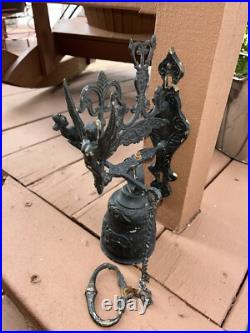 Antique Cast Wrought Iron Bell Monastery Catholic Church Wall Mount Angel