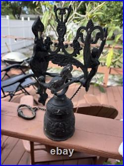 Antique Cast Wrought Iron Bell Monastery Catholic Church Wall Mount Angel