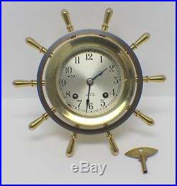 Antique Chelsea Ship's Bell Brass Clock with Key
